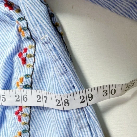 Zara Blue and White Striped Embroidered Shirt Dress with Pockets - Picture 13 of 13